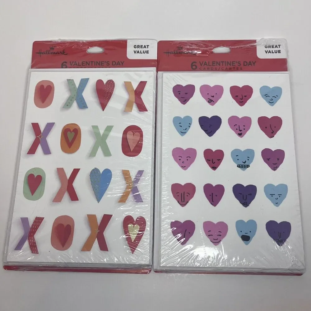 Hallmark Valentine's Day Greeting Cards 6 Pack Hearts Folded with Envelopes